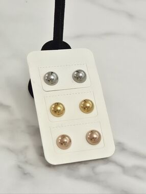 Classic 3 Pair Stud Earring Set Silver, Gold, Rose Gold